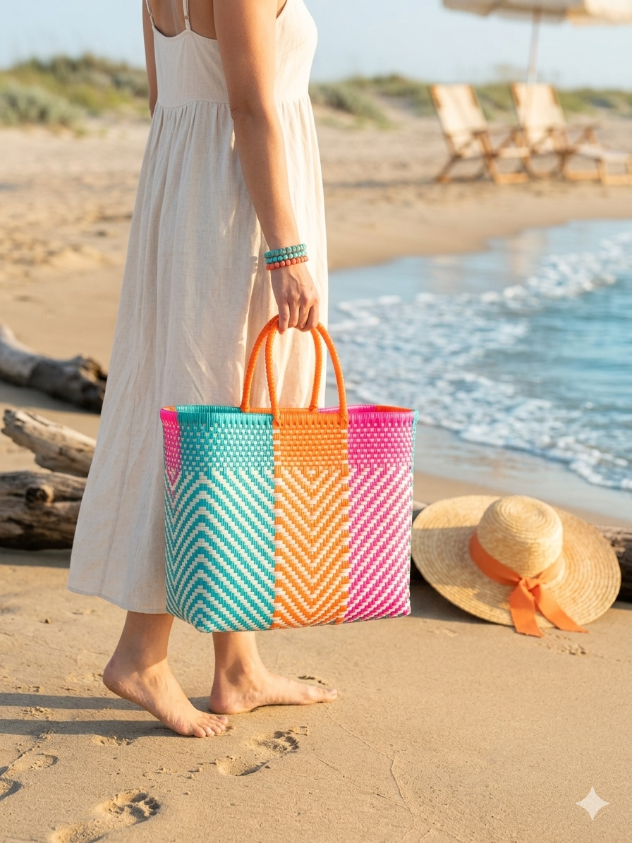 Letra MERCADO BAG MOSAIC (SHORT S) 🛍️💎 MARKET BAGS: ¡De la bolsa del mercado diario al diseño de autor! 📌  Inspirada directamente en la vida, el color y el espíritu de los mercados  convencionales del país, esta colaboración